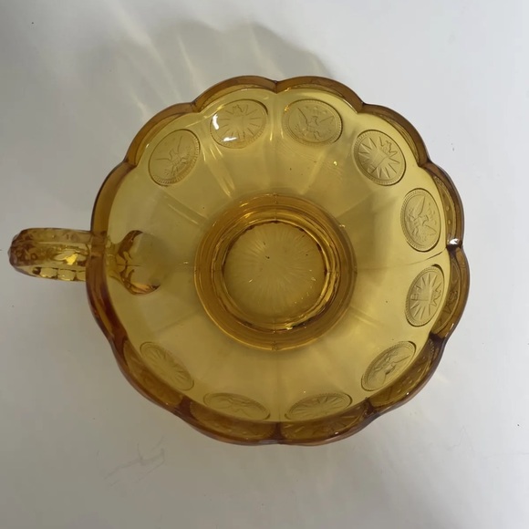 Fostoria Amber Glass Coin Dot Handled Dish Eagle - Picture 2 of 6